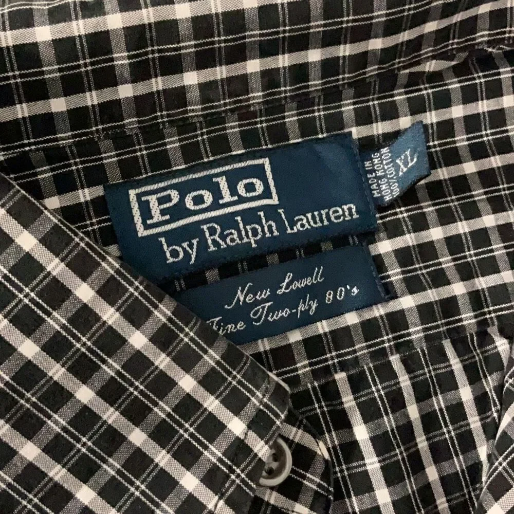 Polo Ralph Lauren Black white Check Button Front New Lowell Fine 2 ply 80s Sz XL